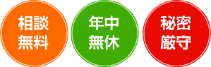 相談無料、年中無休、秘密厳守